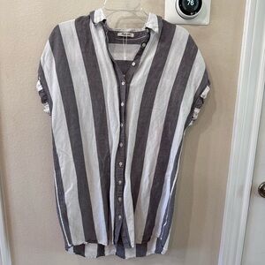 Madewell Shirt Dress Button Up Gray White Striped Sold Out Dress Linen Size M
